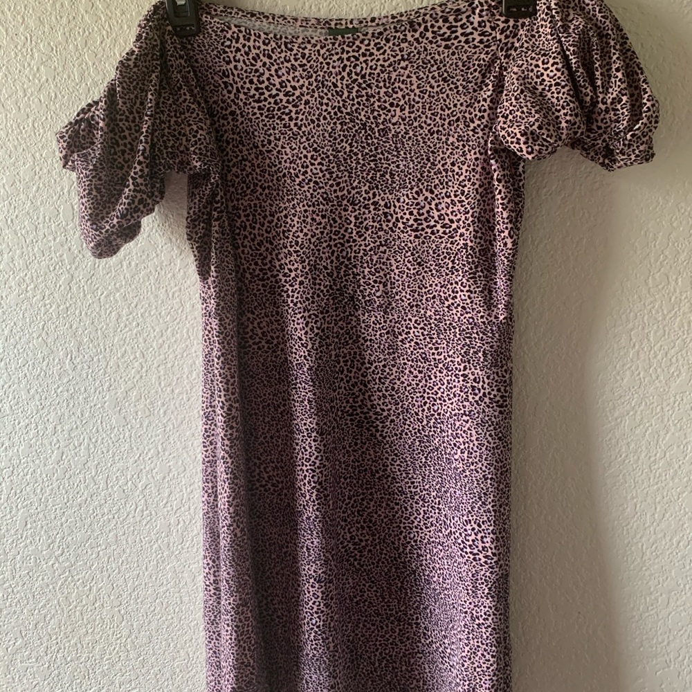 Pink Cheetah Off the Shoulder Dress